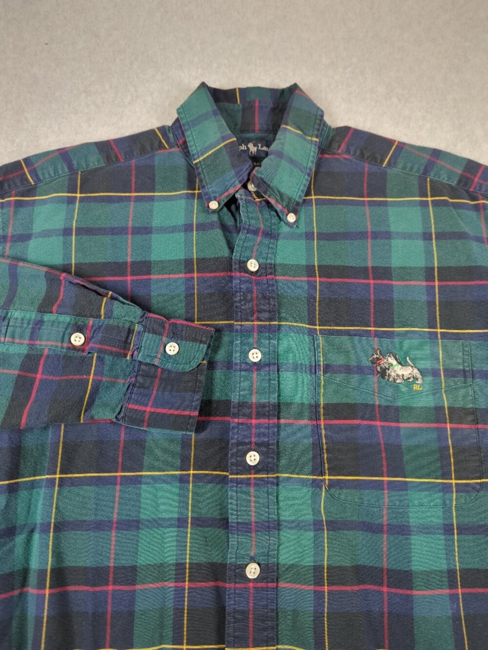 Vintage Ralph Lauren Blake Scottie Dog Shirt Men's Medium Tartan Plaid